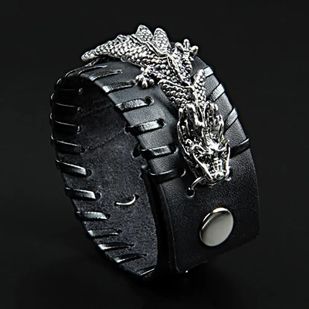 Celestial Dragon Leather Cuff Bracelet