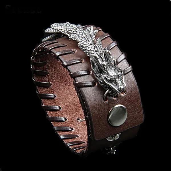 Celestial Dragon Leather Cuff Bracelet