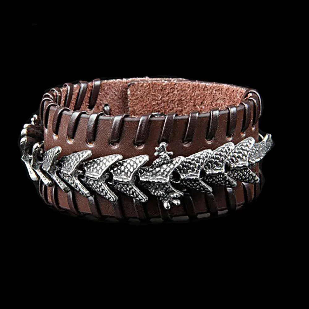 Celestial Dragon Leather Cuff Bracelet