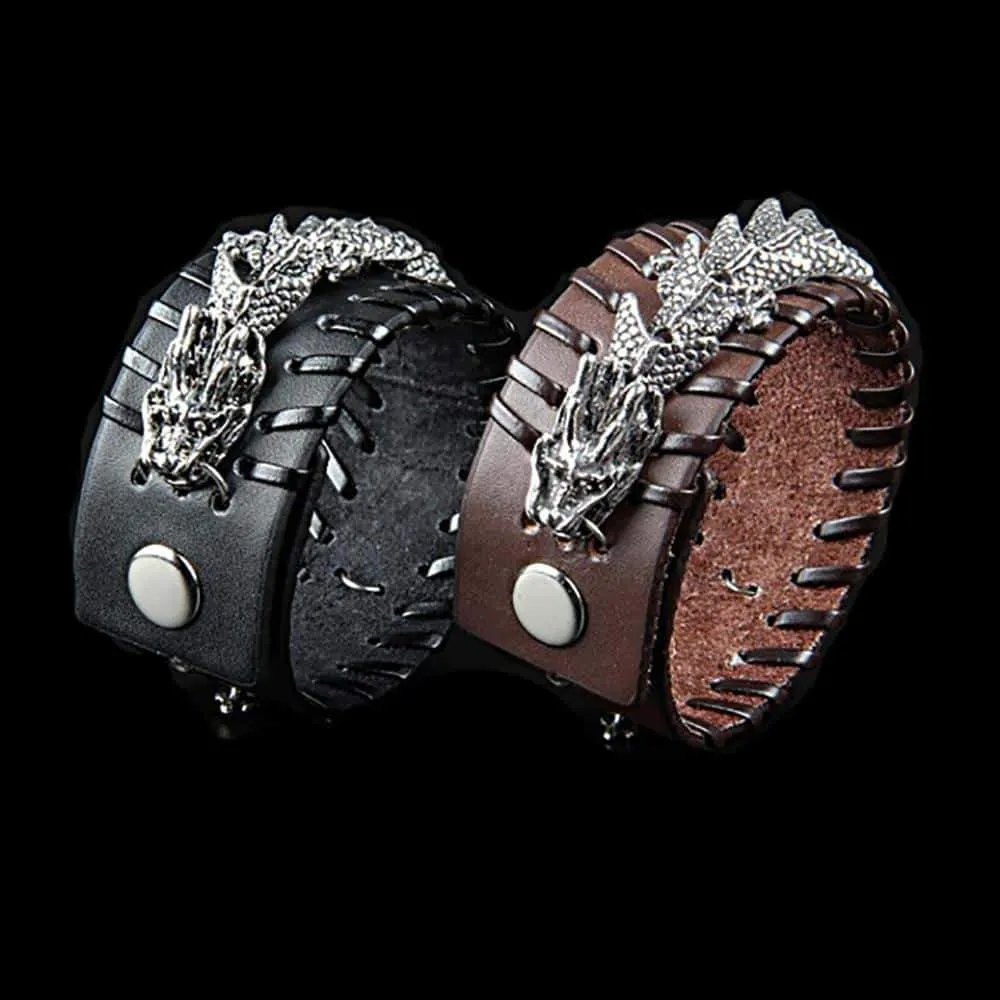 Celestial Dragon Leather Cuff Bracelet