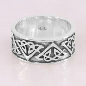 Celtic Design 925 Sterling Silver Oxidized Thumb Ring, Handmade Flat Band Silver Ring, Anxiety Ring, Designer Ring Band