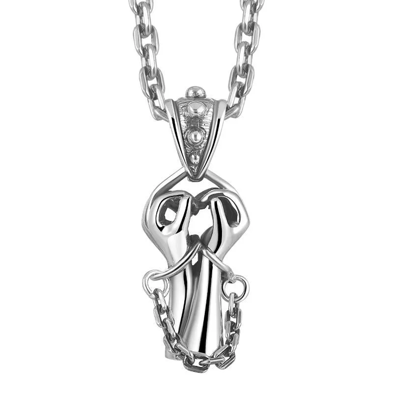 Chained Hands 925 Sterling Silver Pendant Necklace