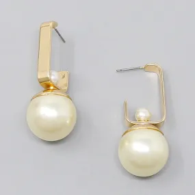 Chunky Pearl Rectangle Hoop Earrings