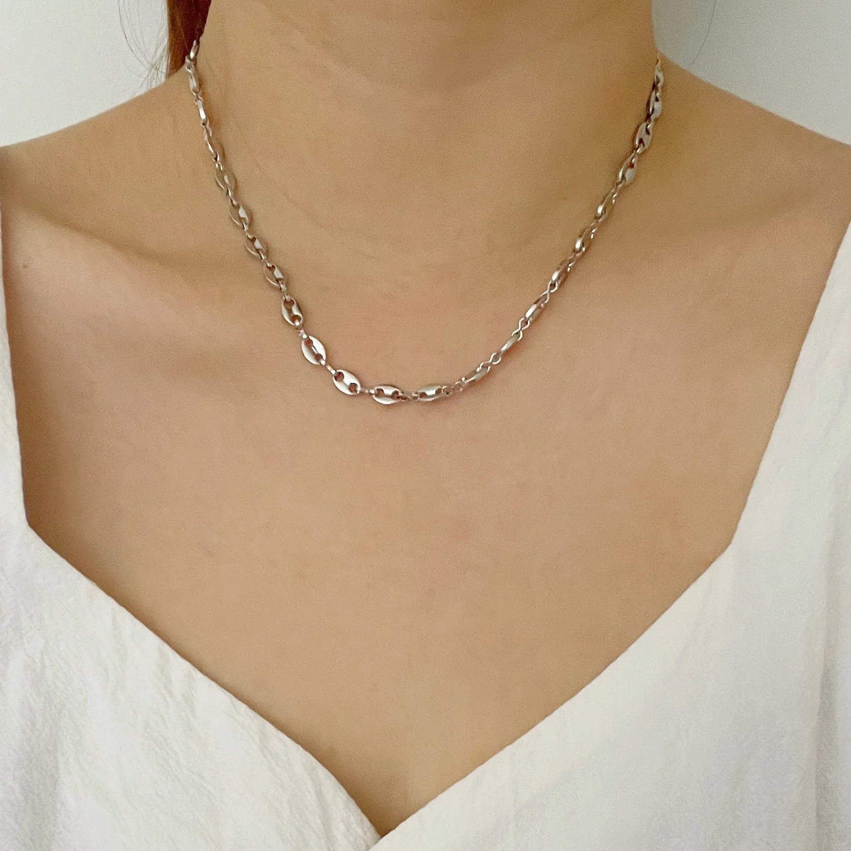 Coffee Bean Necklace - Silver