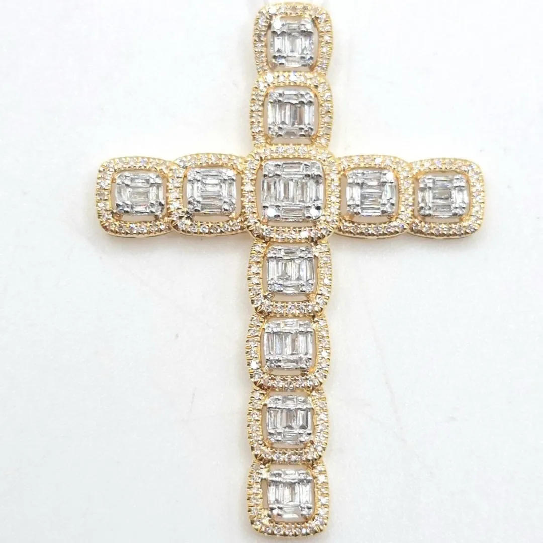 Cross Diamond Pendant Princess Halo 14K White/Yellow Gold