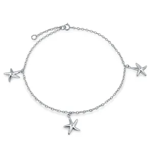 CZ Nautical Charm Starfish Anklet Rose Gold Plated .925 Sterling Silver 9-10"