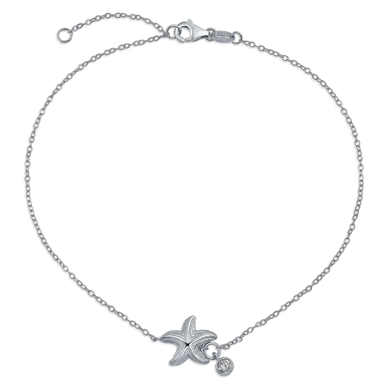 CZ Nautical Charm Starfish Anklet Rose Gold Plated .925 Sterling Silver 9-10"