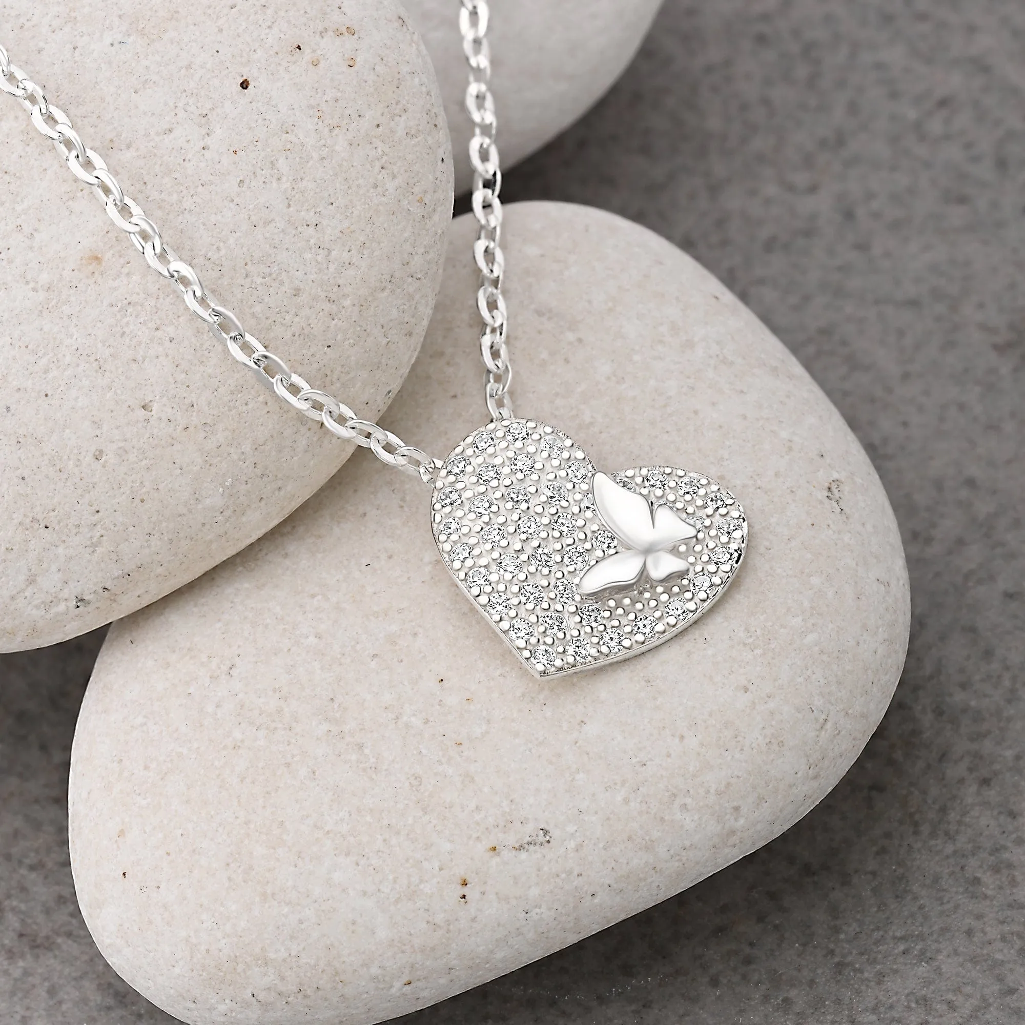 Dainty Butterfly Heart Pendant Sterling Silver