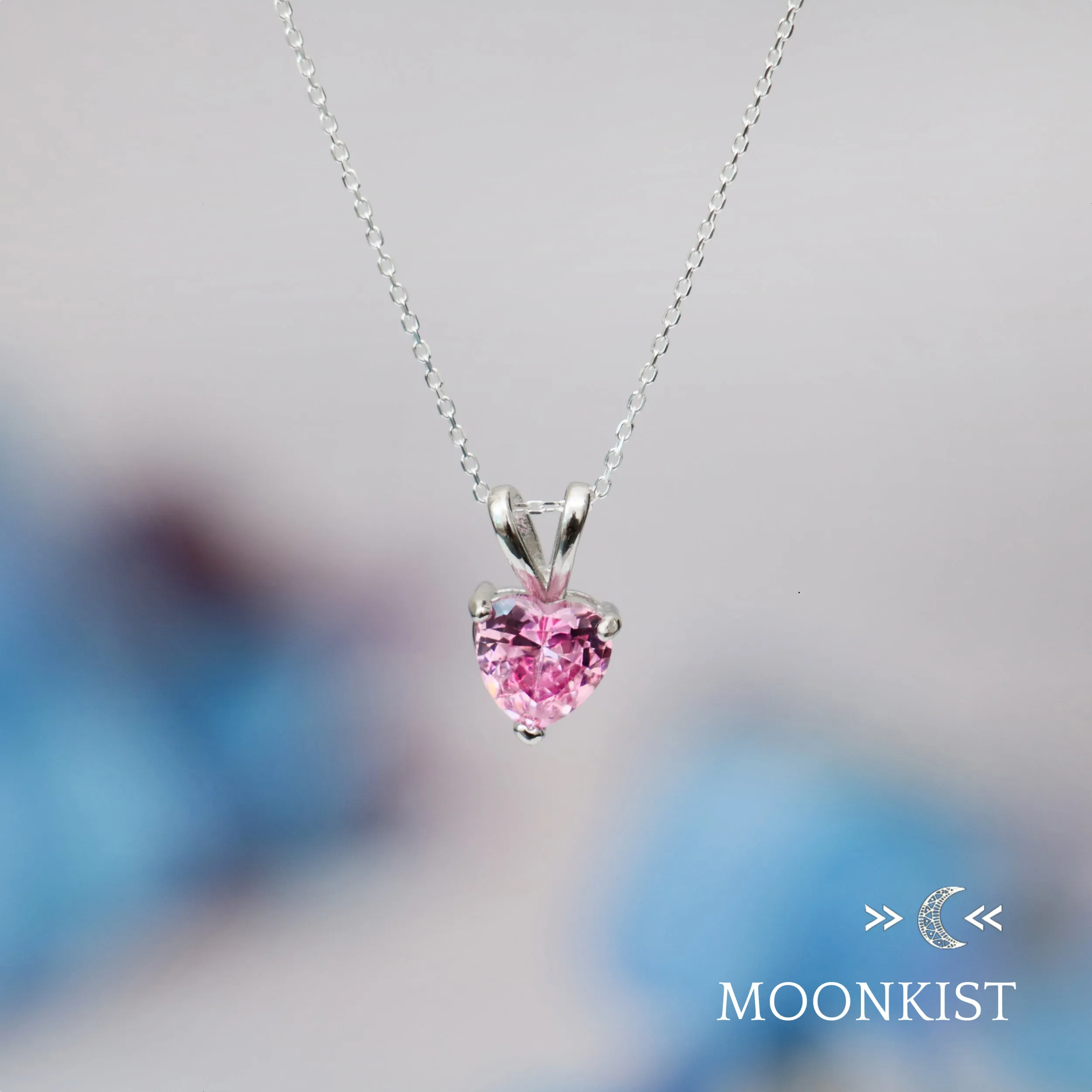 Dainty Pink Tourmaline CZ Heart Necklace | Moonkist Designs