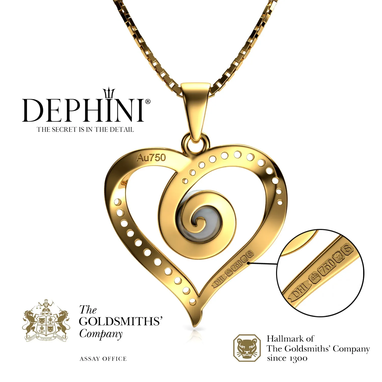 DEPHINI Gold Pearl Necklace 18ct Yellow Cubic Zirconia Crystal Pendant