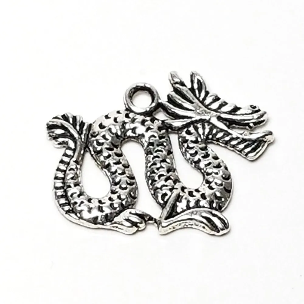 Dragon Charms, Antique Silver Pendants, Double Sided, 19x24mm, Lot Size 14, #1008