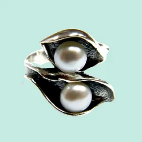 Elegant silver ring for women, 2 pearls silver rings for women, silber ringe für frauen