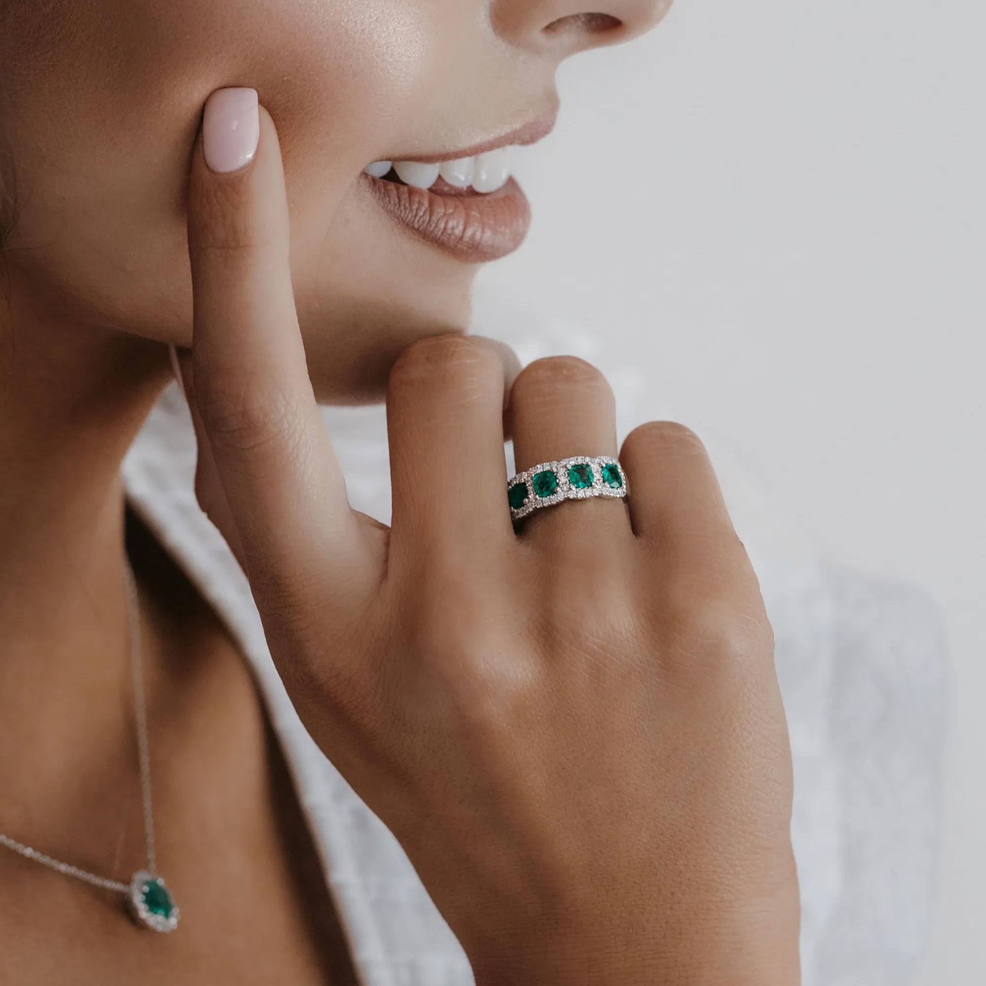 Emerald & Diamond Cushion Shapes Ring