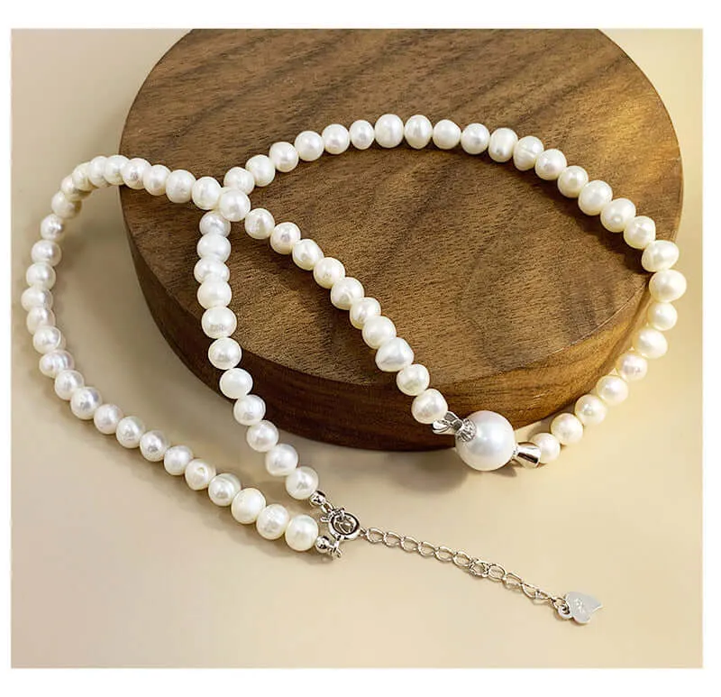 Extra Long Heart Clasp Real Pearl Chain Necklace