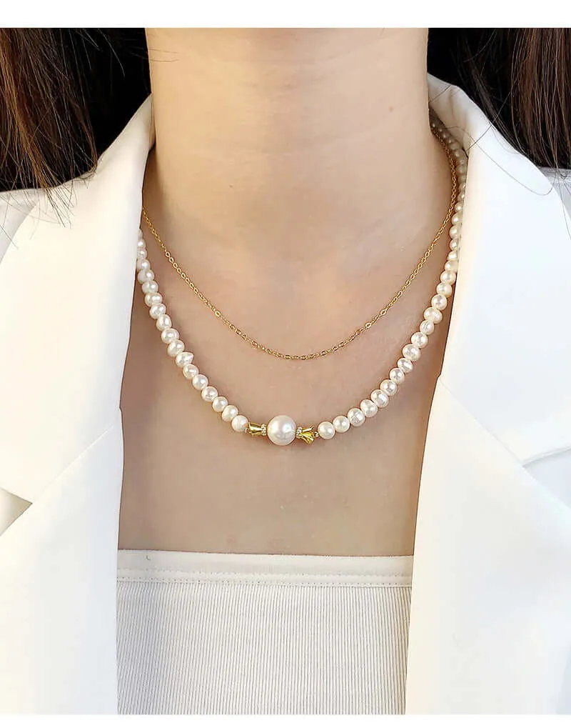 Extra Long Heart Clasp Real Pearl Chain Necklace