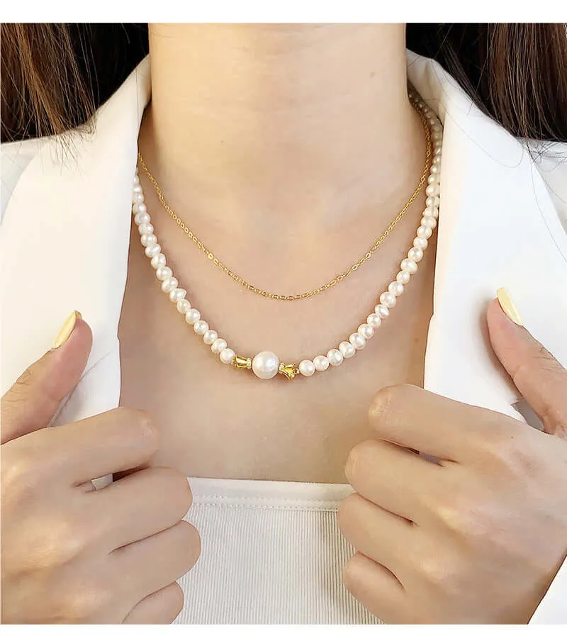 Extra Long Heart Clasp Real Pearl Chain Necklace