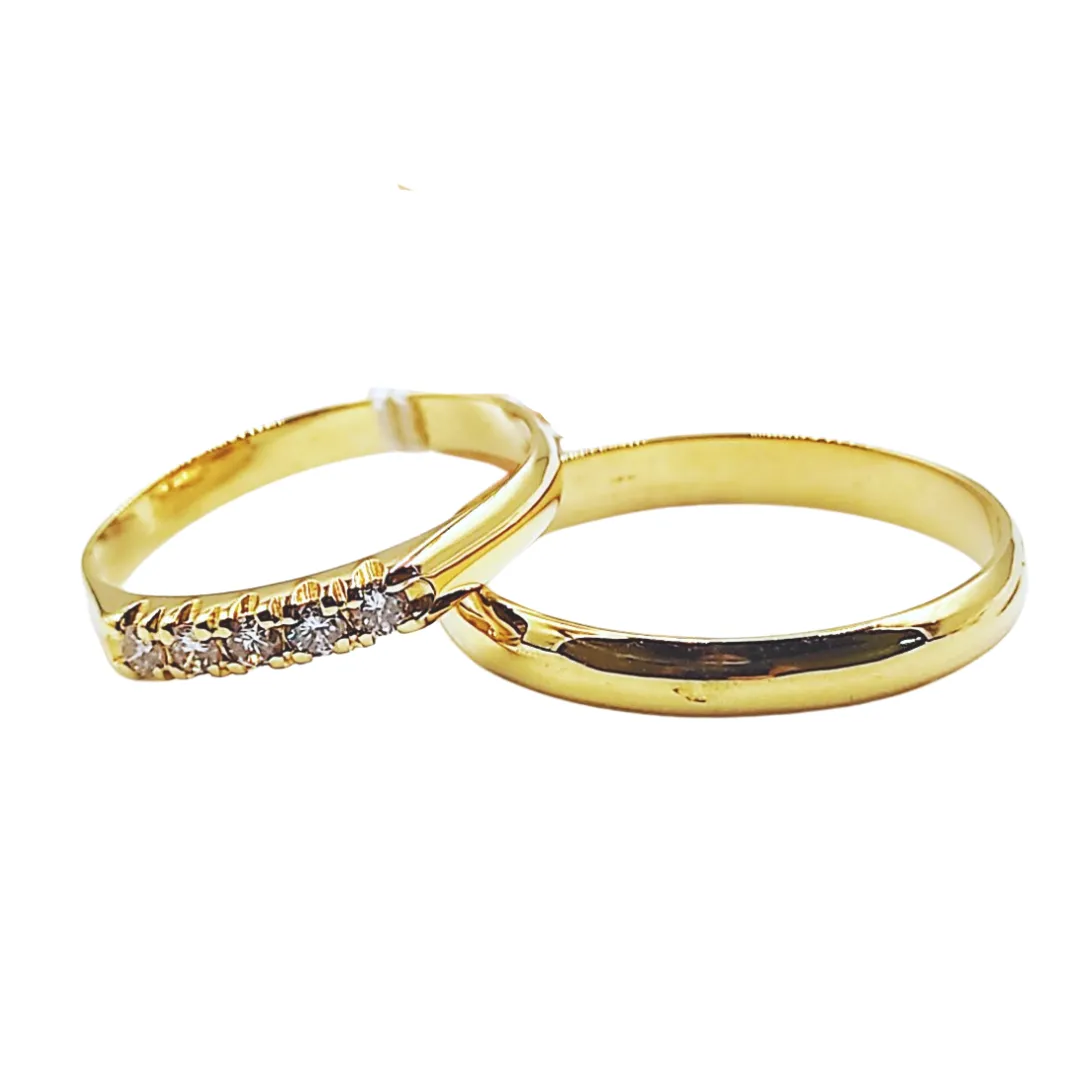 Five Diamond Slim Wedding Rings 14K Yellow Gold