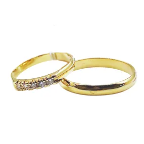 Five Diamond Slim Wedding Rings 14K Yellow Gold