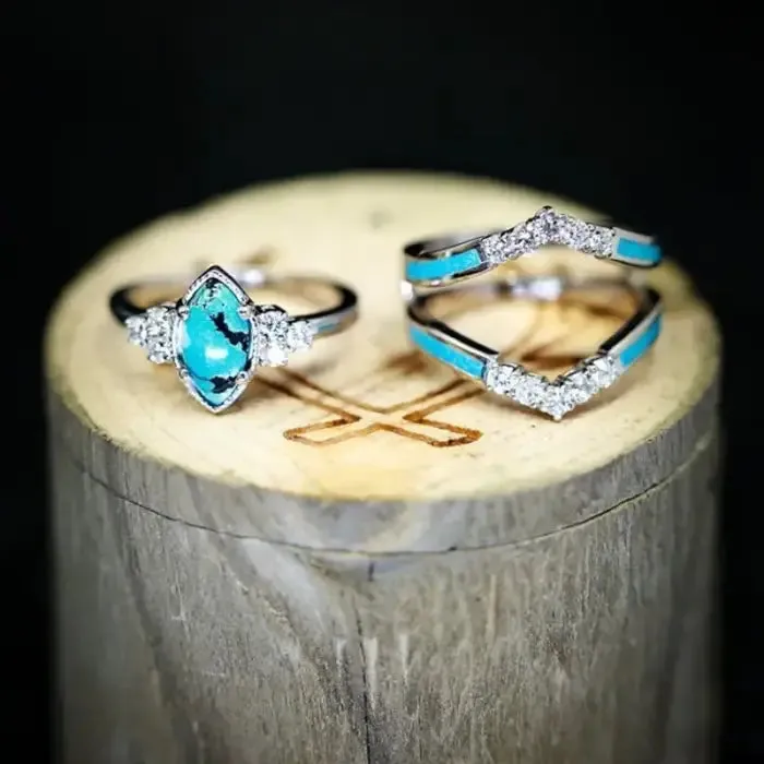 Glamorous Green Stone Ring Trio