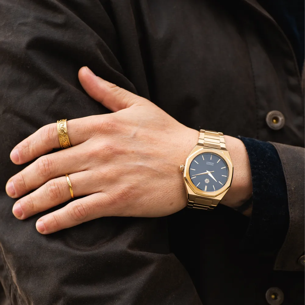 Gold & Black Stainless Steel Watch