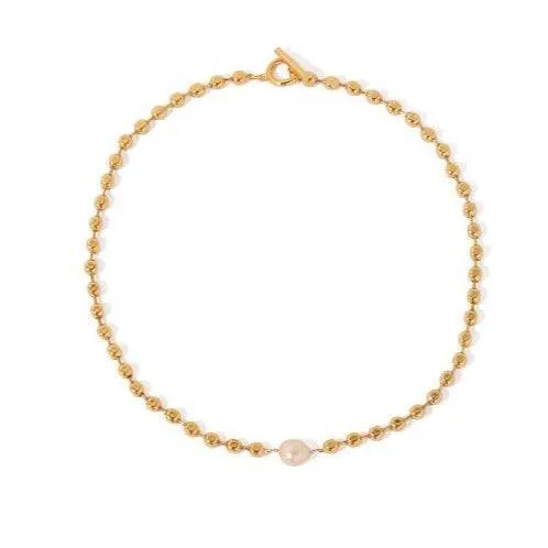 Gold Beaded Pearl Necklace & Bracelet (US)