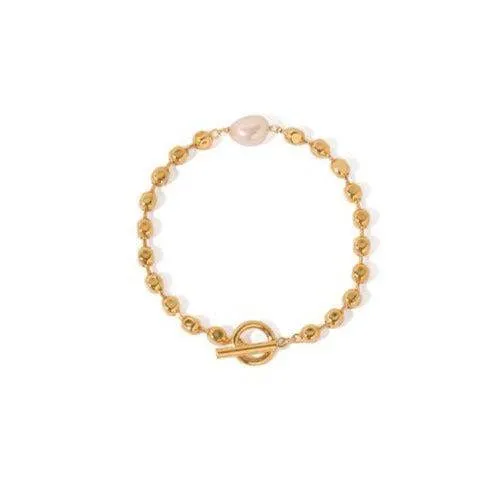 Gold Beaded Pearl Necklace & Bracelet (US)