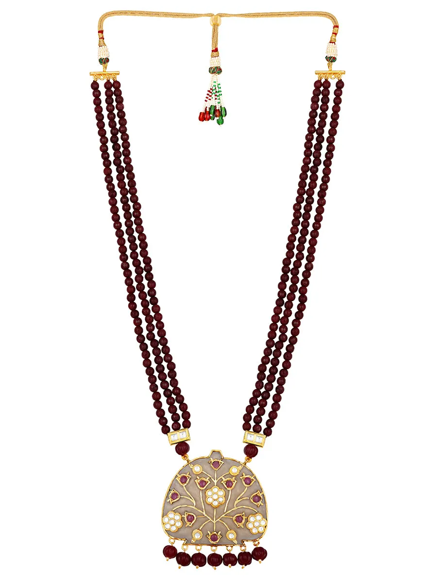 Gold Plated Kundan Necklace with Agate and Onyx