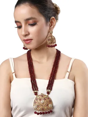 Gold Plated Kundan Necklace with Agate and Onyx