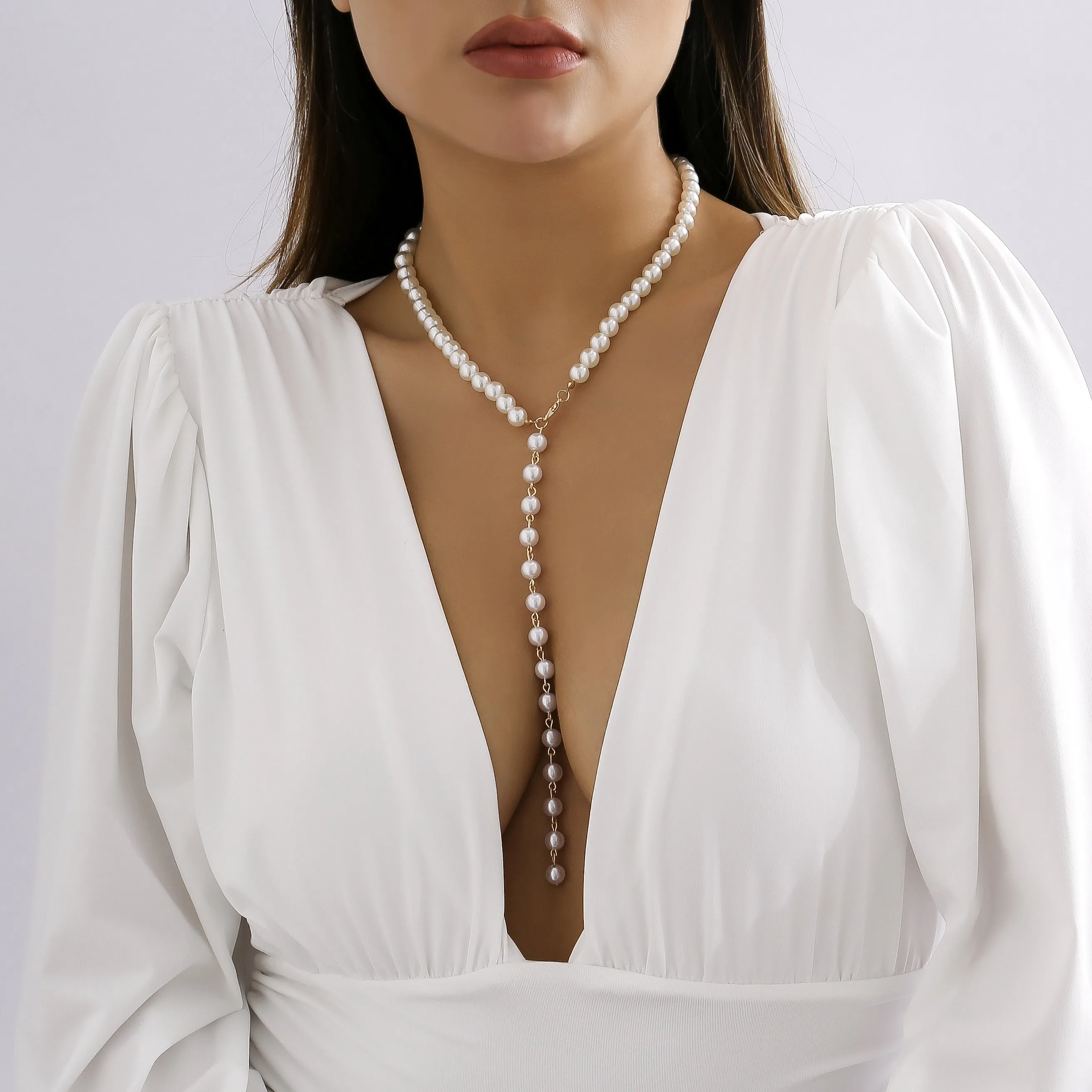 Gorgeous Y-Shaped Pearl Tassel Necklace - Perfect for Women & Girls with Simple Stylish Charm!