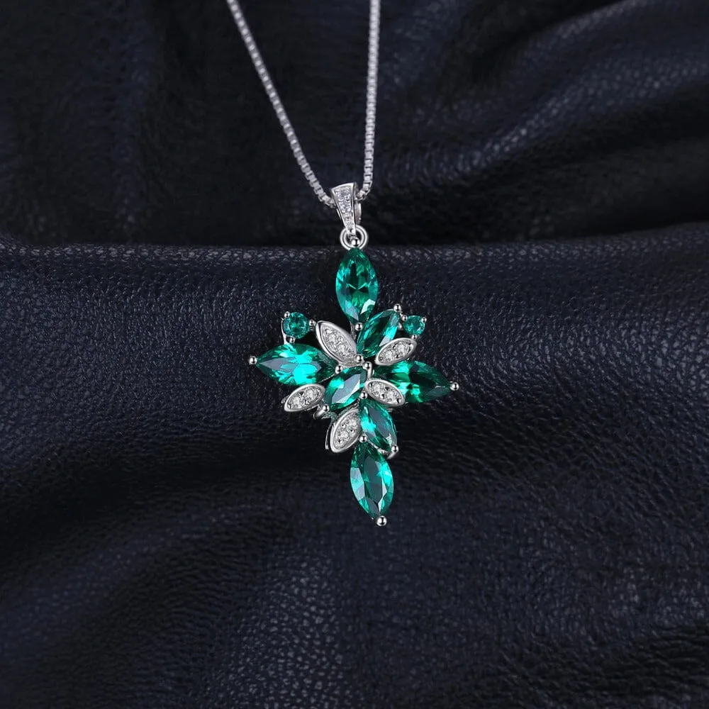 Green Flower Emerald Pendant - 925 Sterling Silver