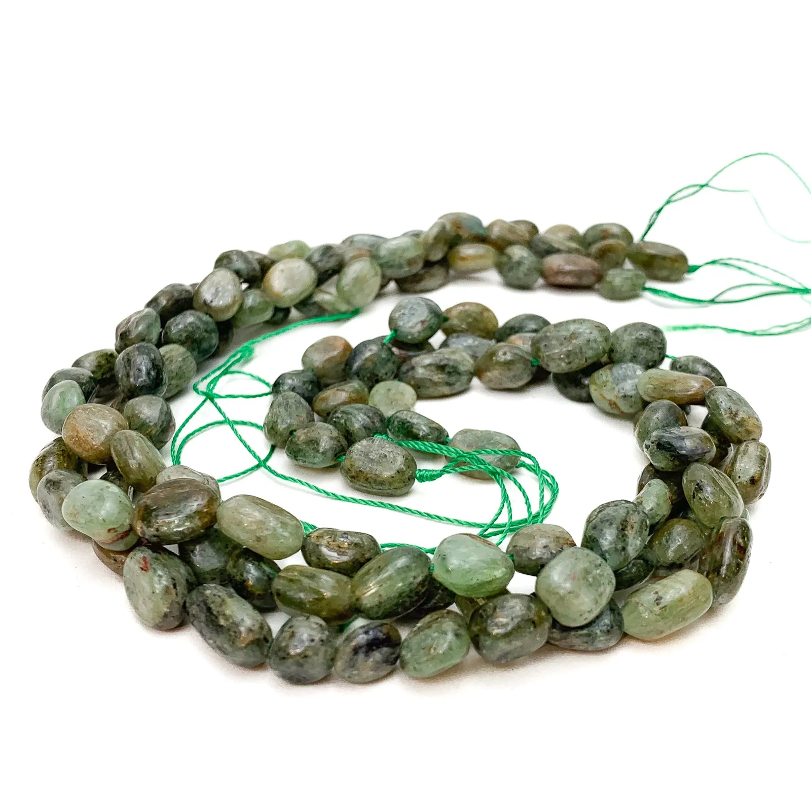 Green Garnet Smooth Pebbles Bead Strand