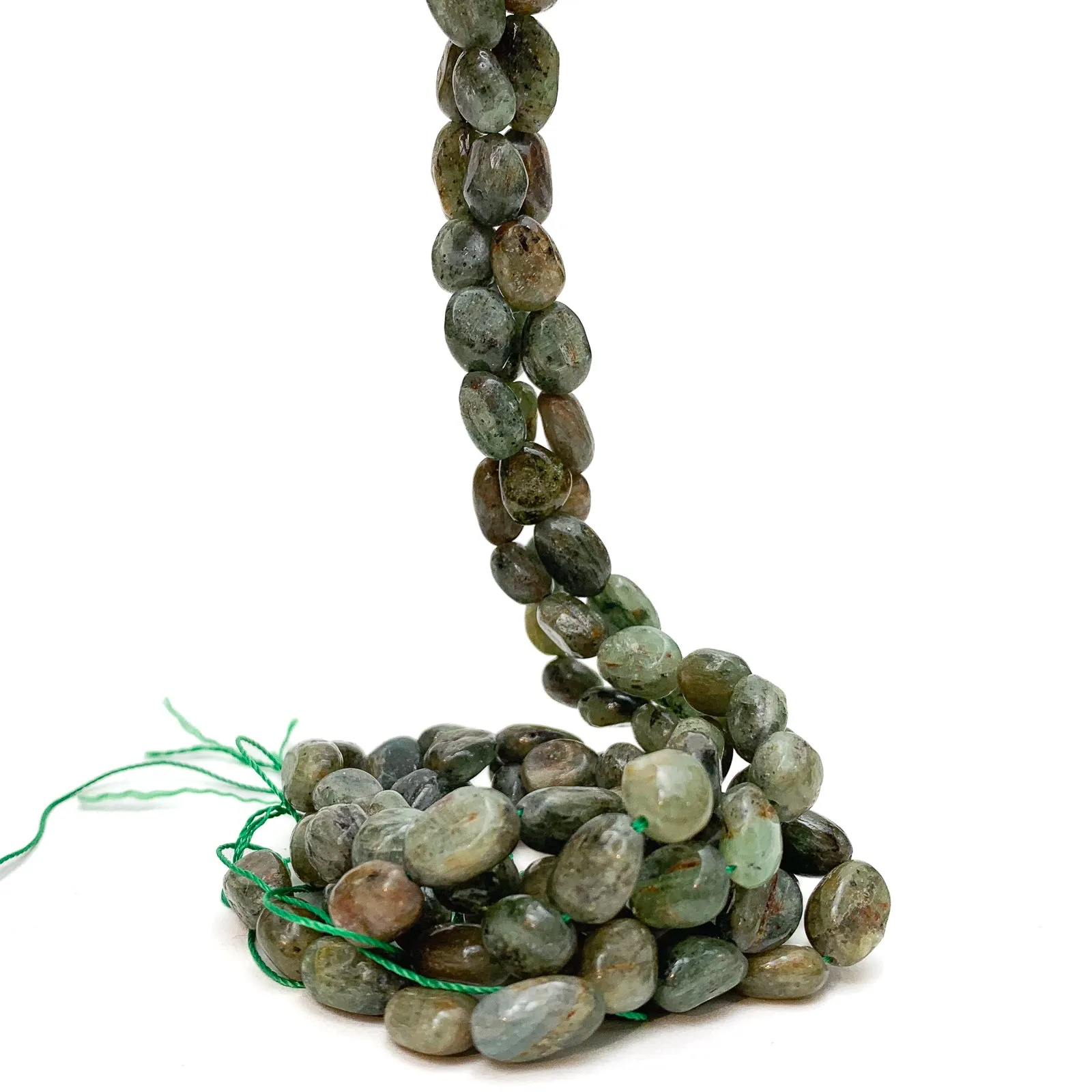 Green Garnet Smooth Pebbles Bead Strand