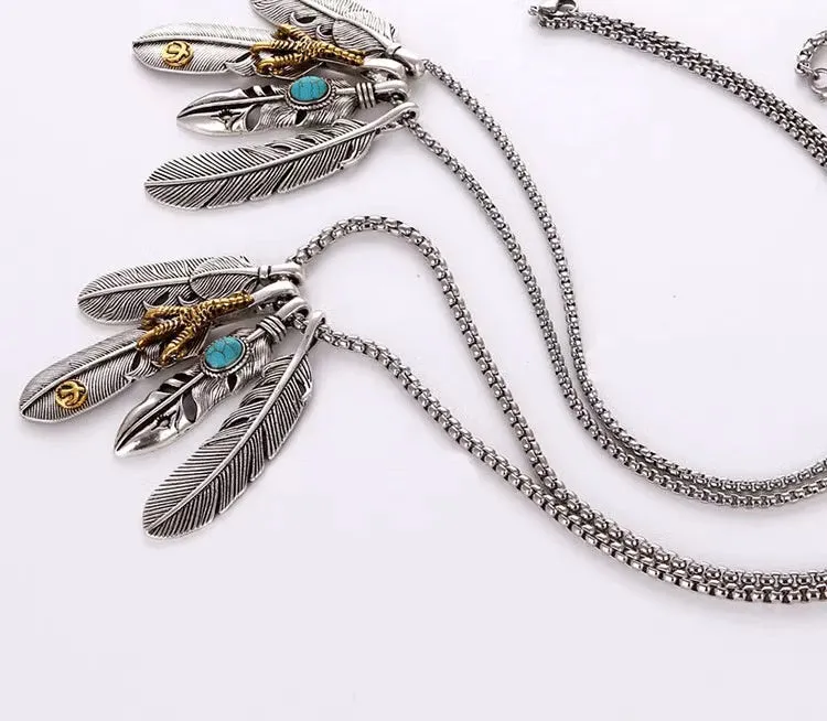 Hip Hop Eagle Claw Feather Necklace in Sterling Silver