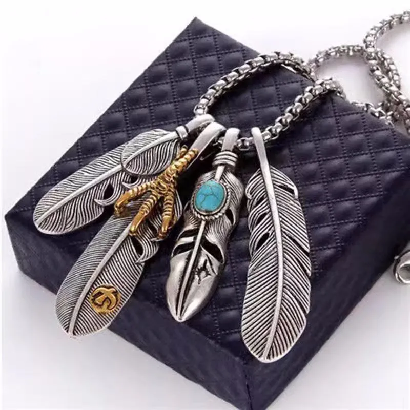 Hip Hop Eagle Claw Feather Necklace in Sterling Silver