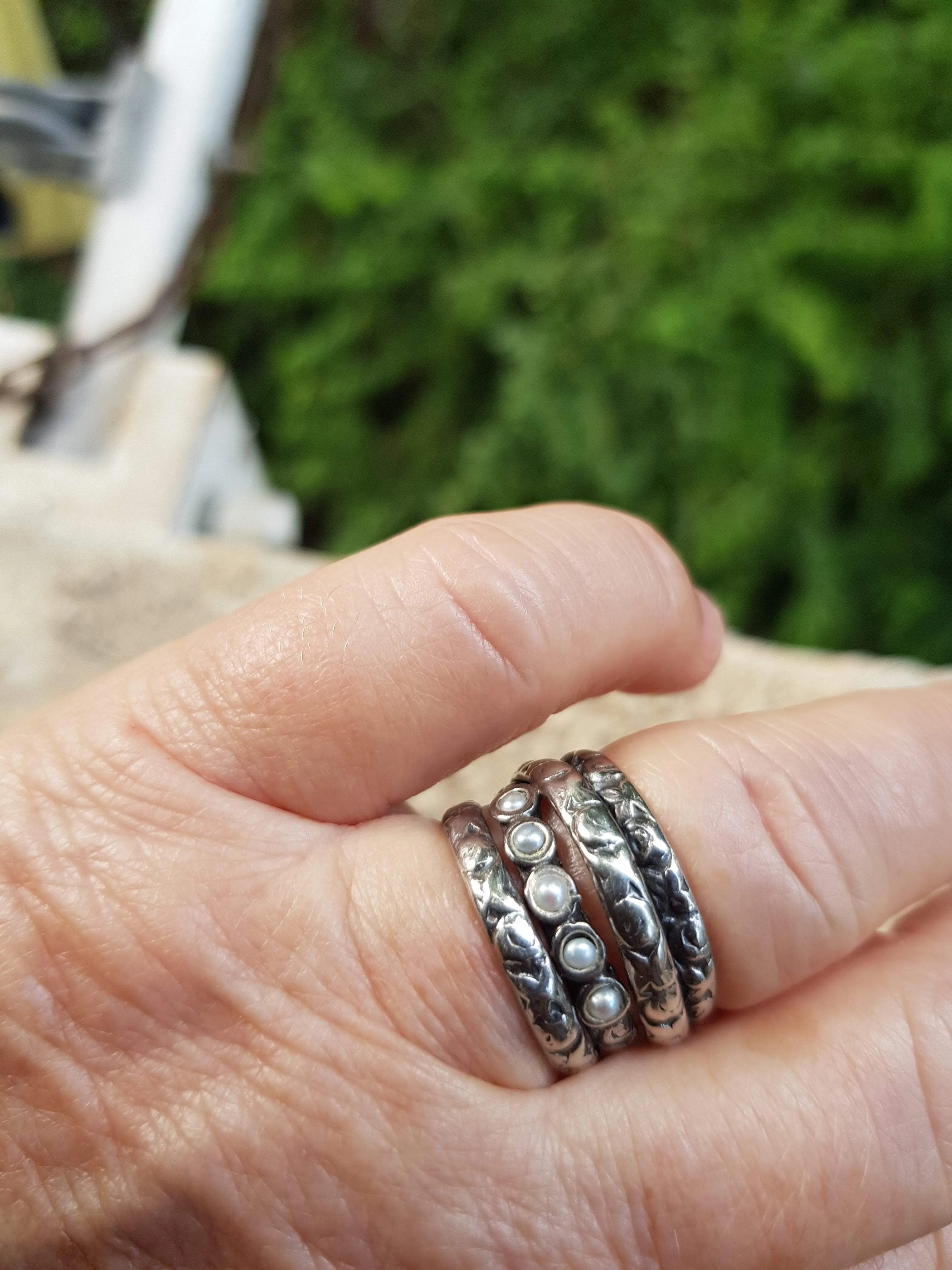 Hippie ring, Bohemian ring, Sterling silver ring , ring with pearls.