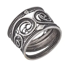 Hippie ring. Sterling silver ring 1.4 cm. Israeli designer bohemian ring