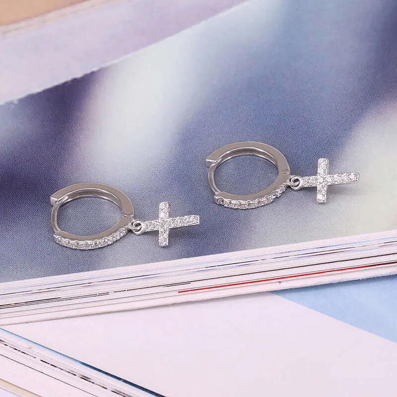 Huggie Hoop Earrings with Geometric Cross Pendant