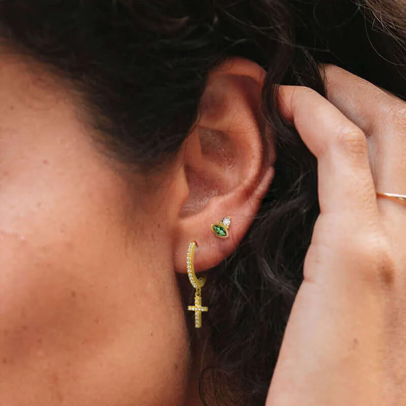 Huggie Hoop Earrings with Geometric Cross Pendant