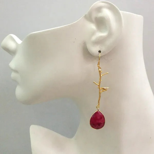 Ibon on Branches with Ruby Double Drop Earrings