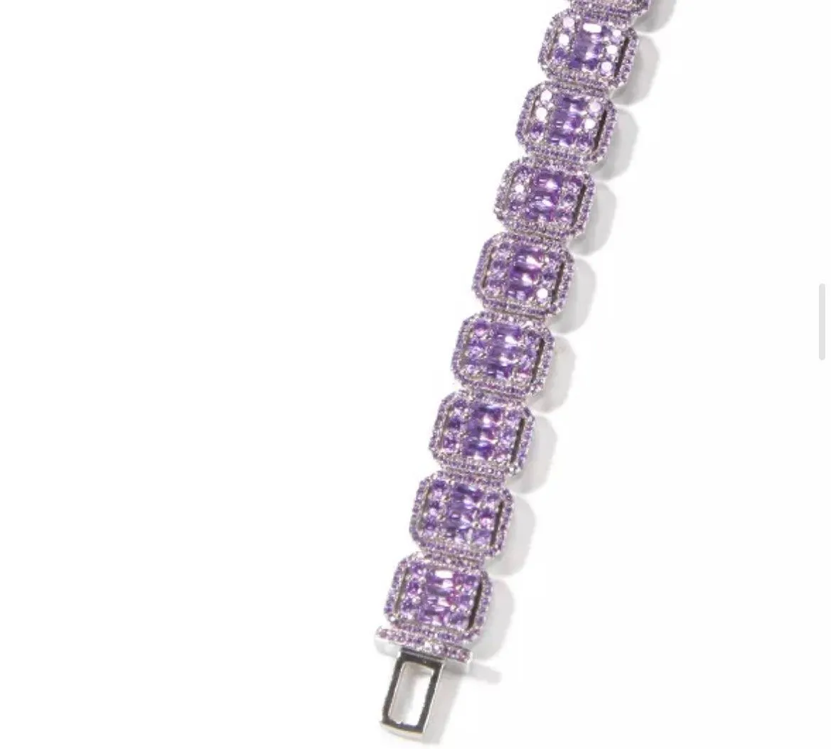 Iced Out Clustered Square Diamond Tennis Bracelet