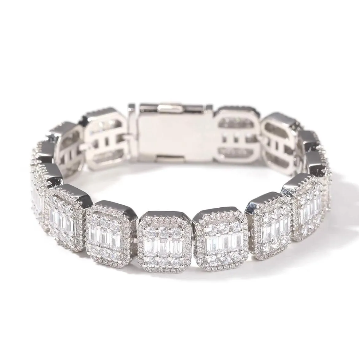 Iced Out Clustered Square Diamond Tennis Bracelet