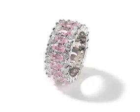 Iced Out Pink Oval Diamond Ring