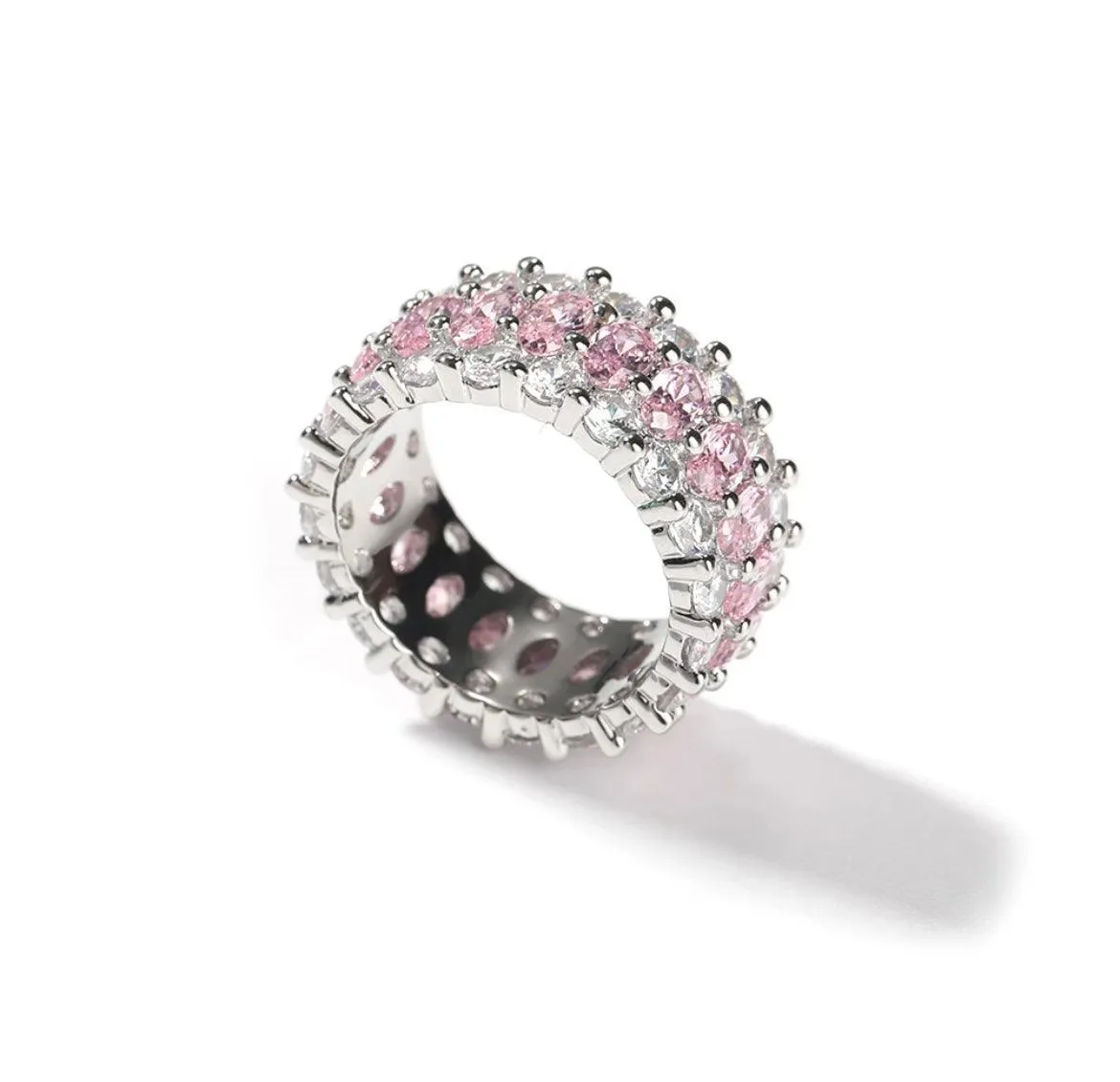 Iced Out Pink Oval Diamond Ring