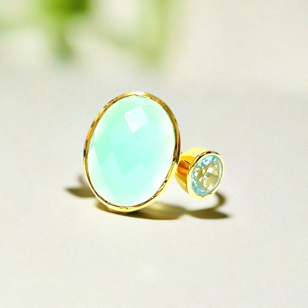 Julia Chalcedony & Blue Aquamarine Double Stone Ring Mo