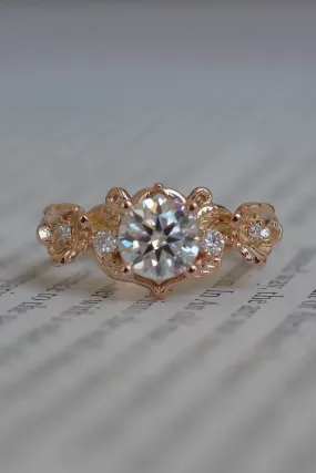 Lab grown diamond engagement ring in rose gold, floral engagement ring with diamonds / Adelina