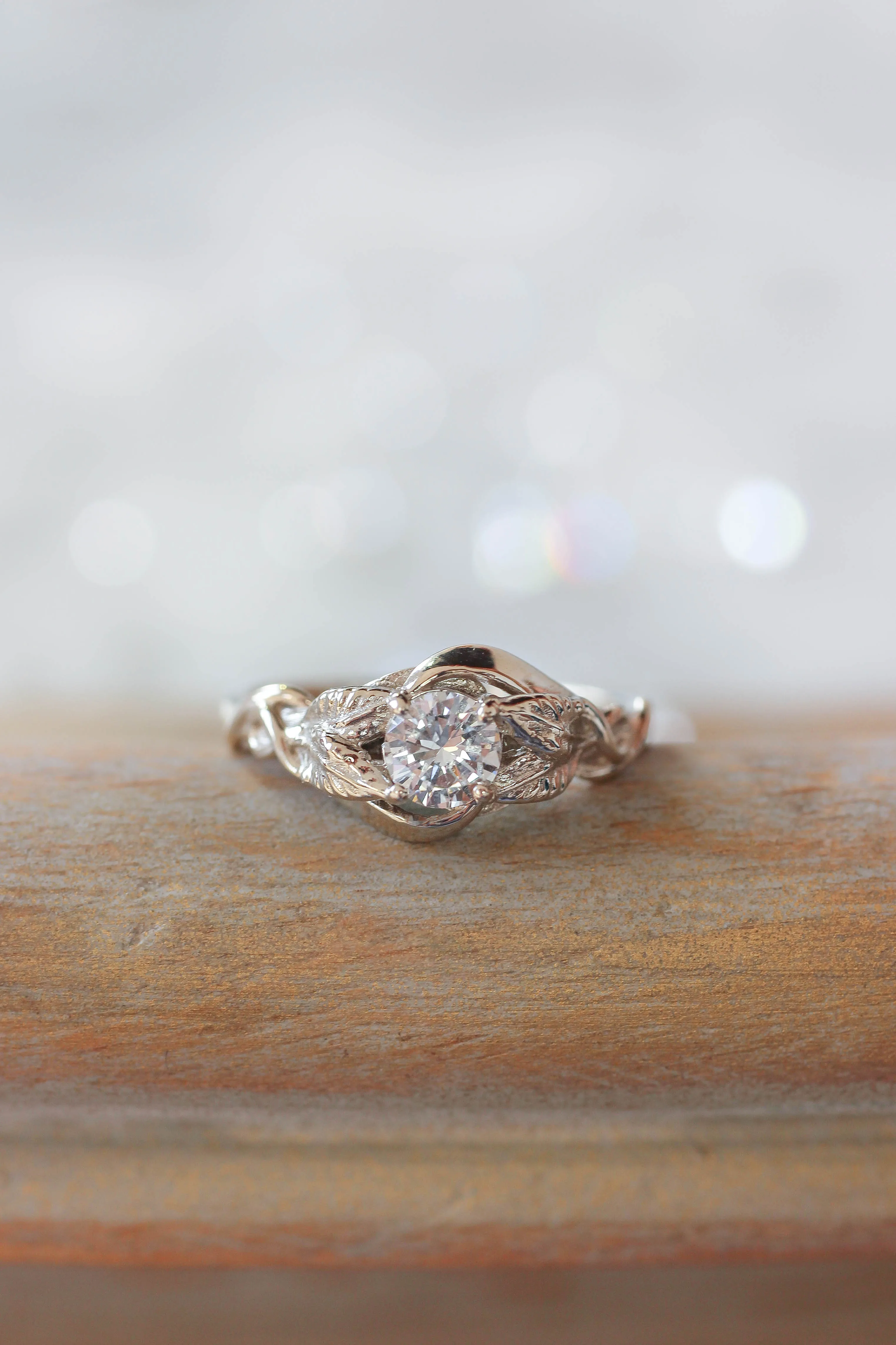 Lab grown diamond leaf engagement ring, rose gold nature inspired ring / Azalea