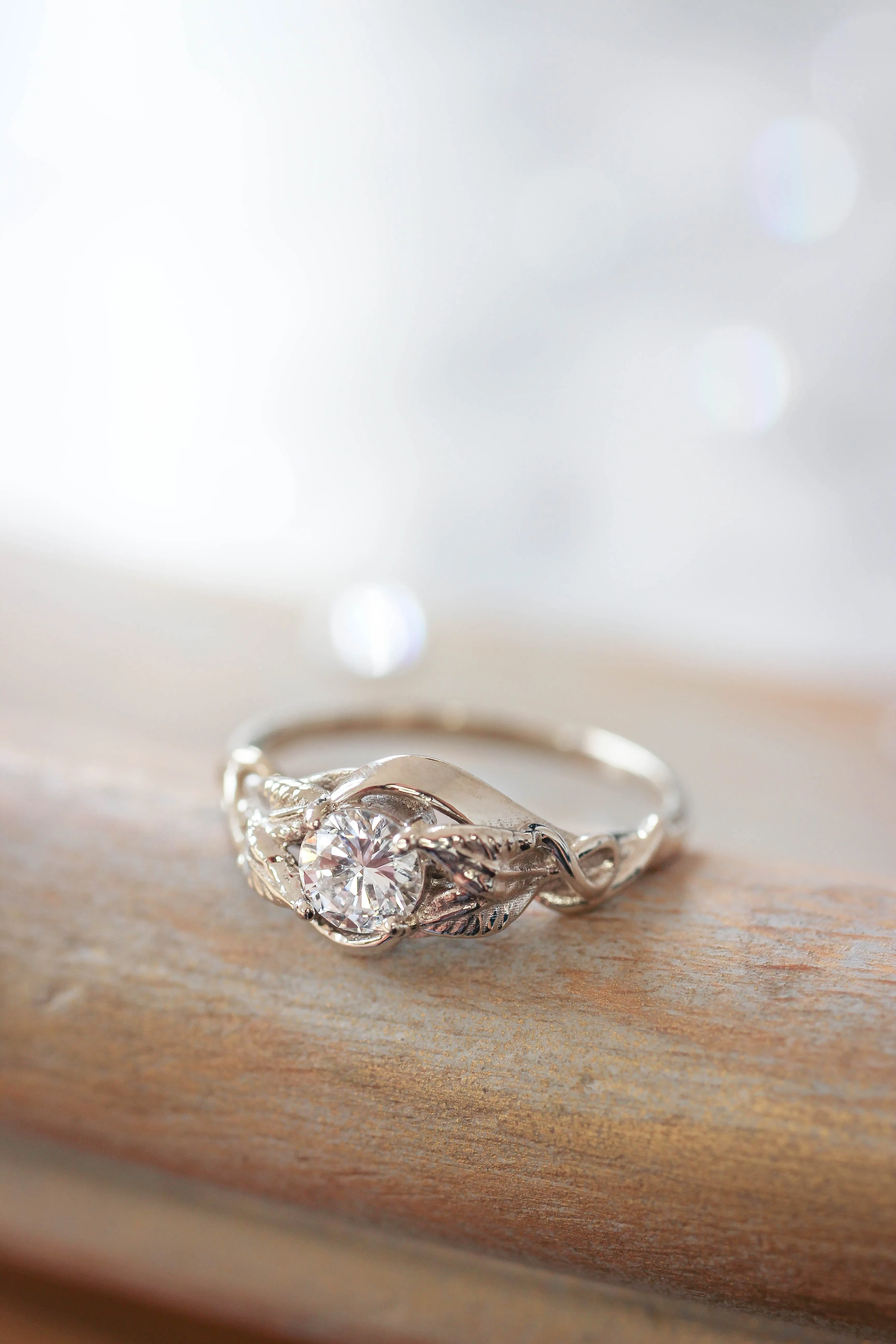 Lab grown diamond leaf engagement ring, rose gold nature inspired ring / Azalea