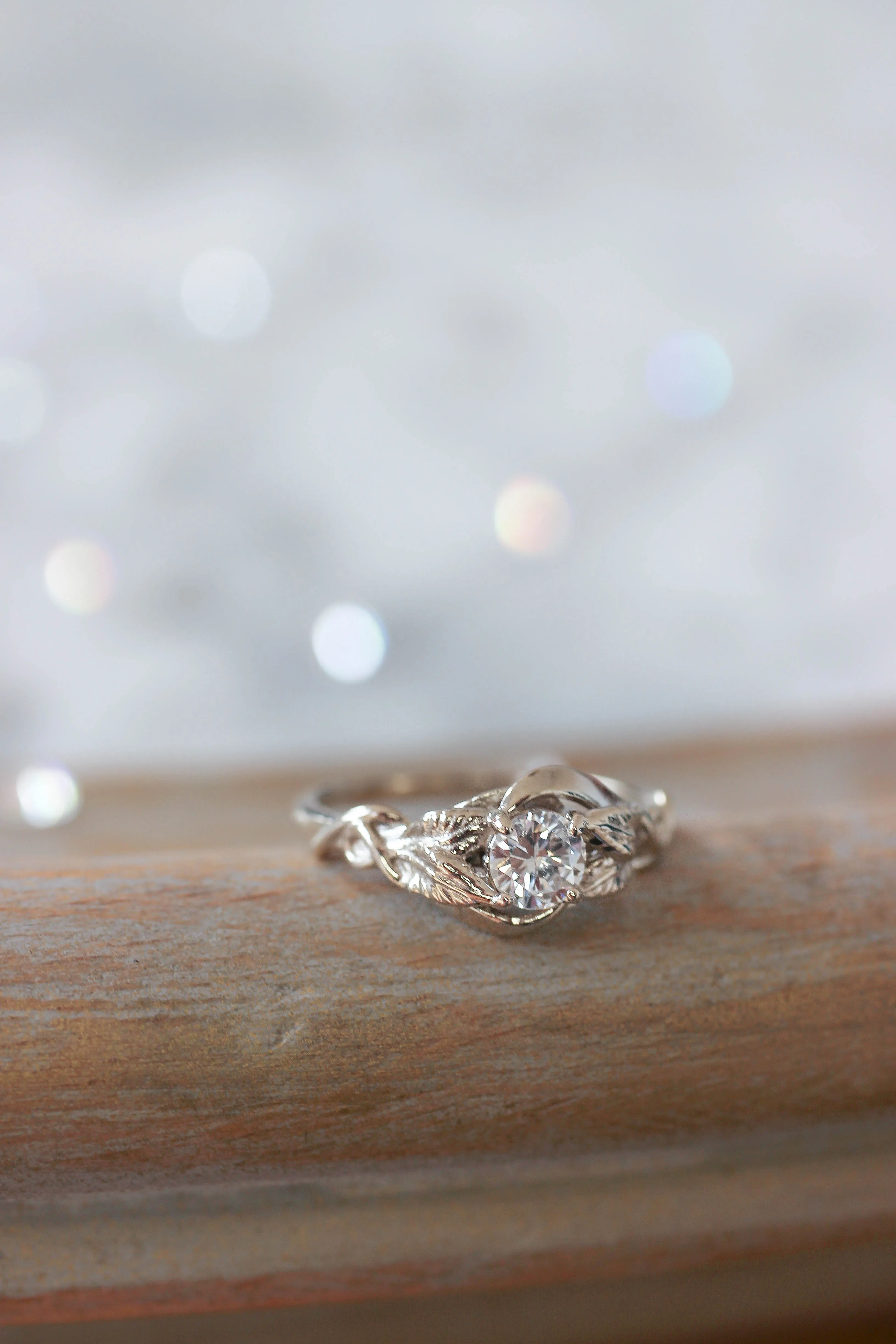 Lab grown diamond leaf engagement ring, rose gold nature inspired ring / Azalea