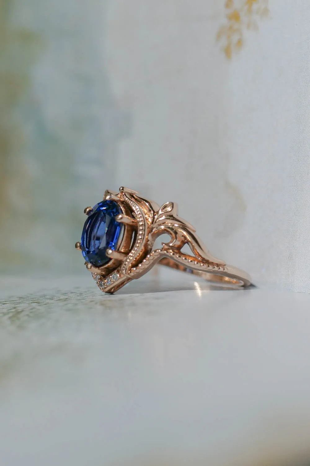 Lab sapphire engagement ring / Lida oval