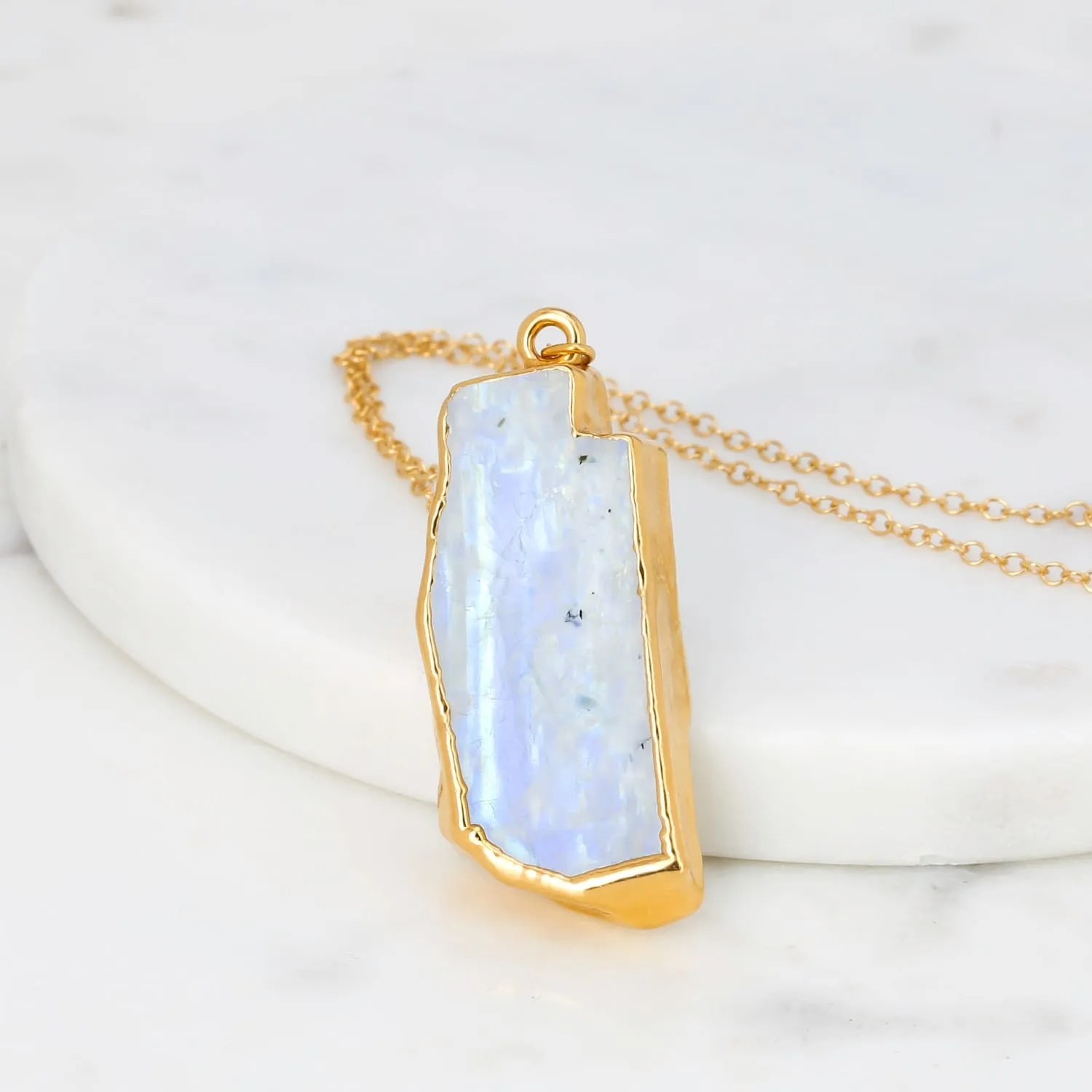 Large Raw Rainbow Moonstone Necklace